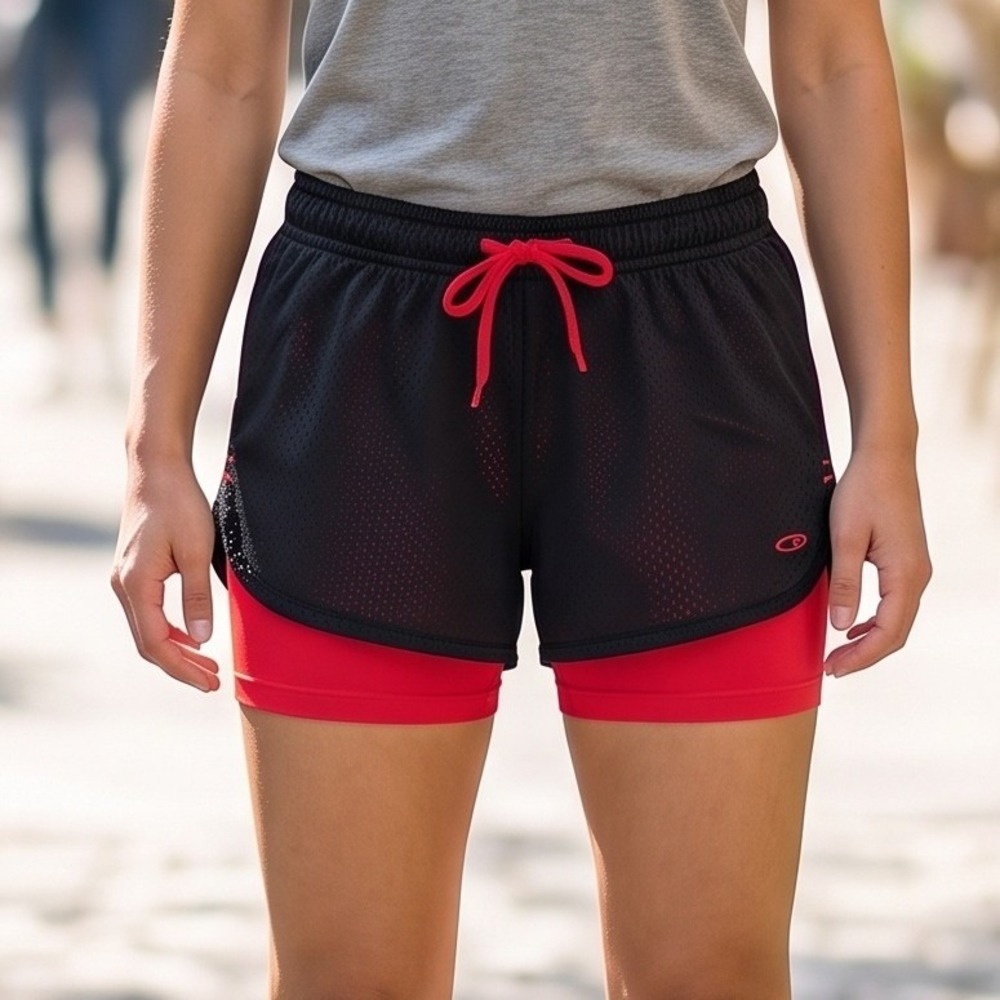 C9 by Champion Womens 2-in-1 Mesh Running‎ Shorts Black Red Athletic Gym Workout